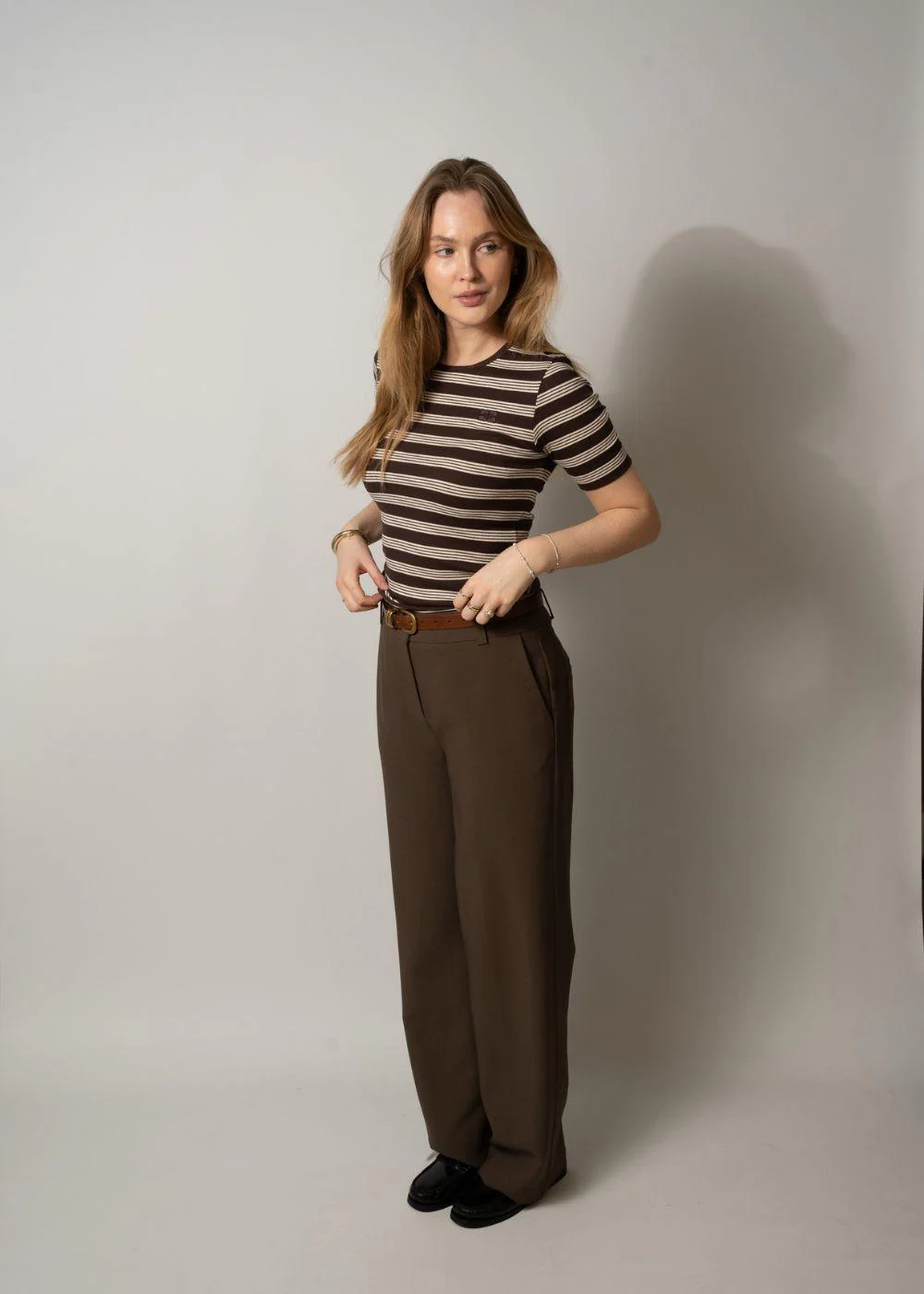 Soft Cotton Rib Short Sleeve T-Shirt Stripe - Mole - Image 2