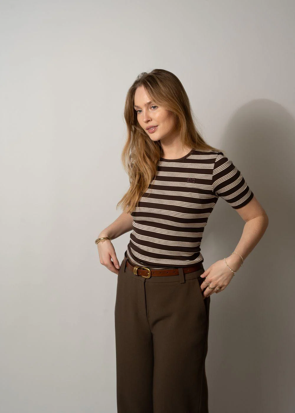 Soft Cotton Rib Short Sleeve T-Shirt Stripe - Mole - Image 3