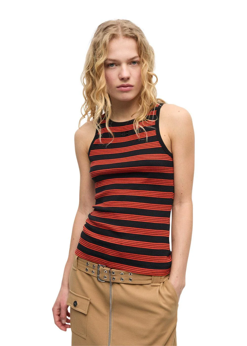 Soft Cotton Rib Striped Tank - Red Alert - Image 3