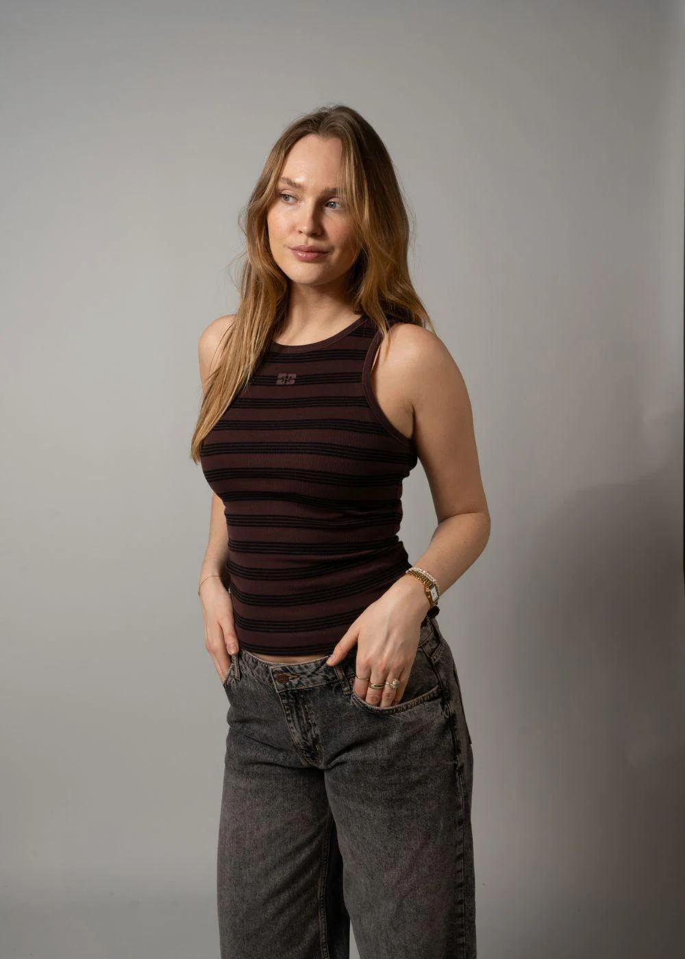 Soft Cotton Rib Tank Top - Chocolate Plum - Image 2