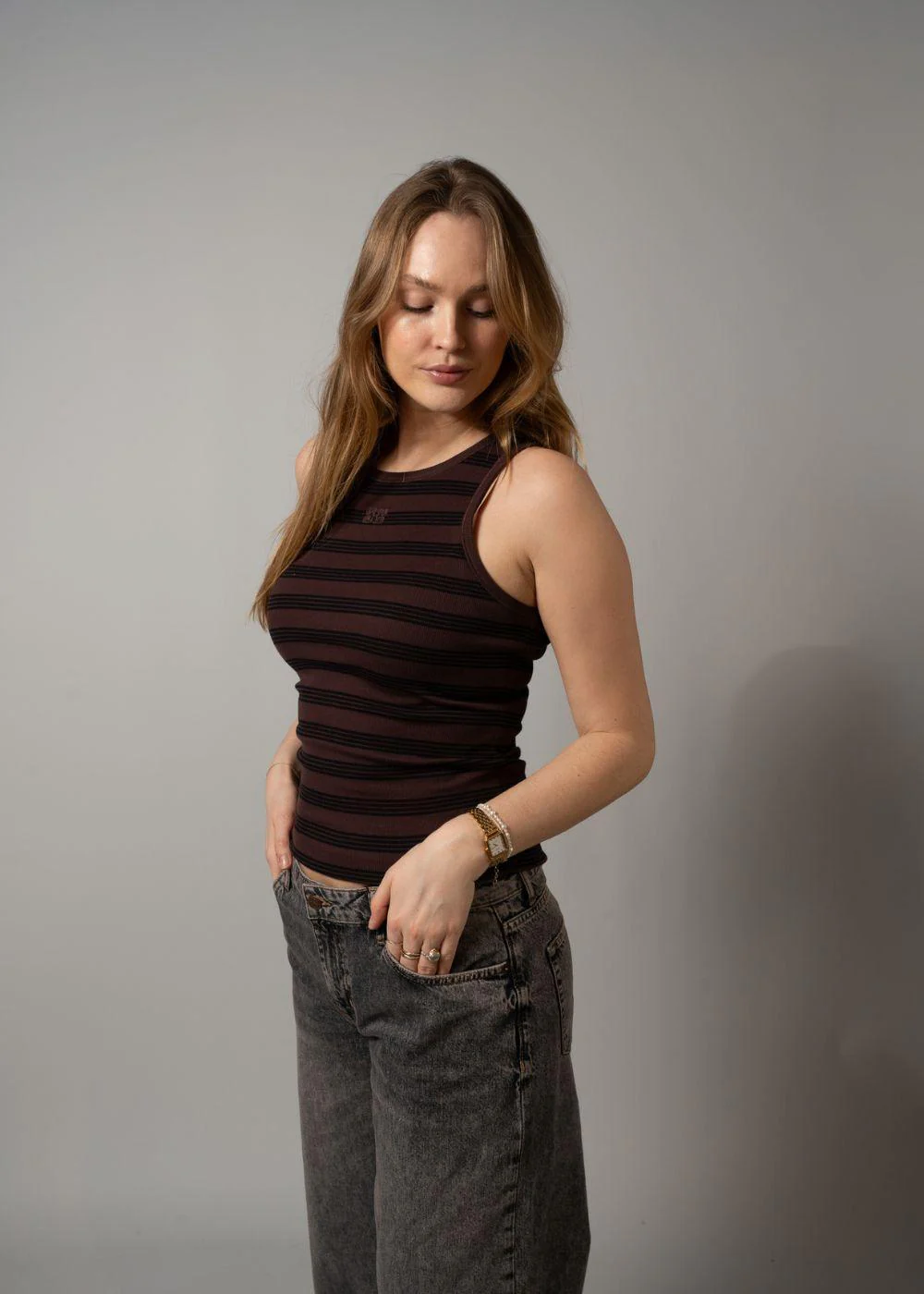 Soft Cotton Rib Tank Top - Chocolate Plum - Image 3