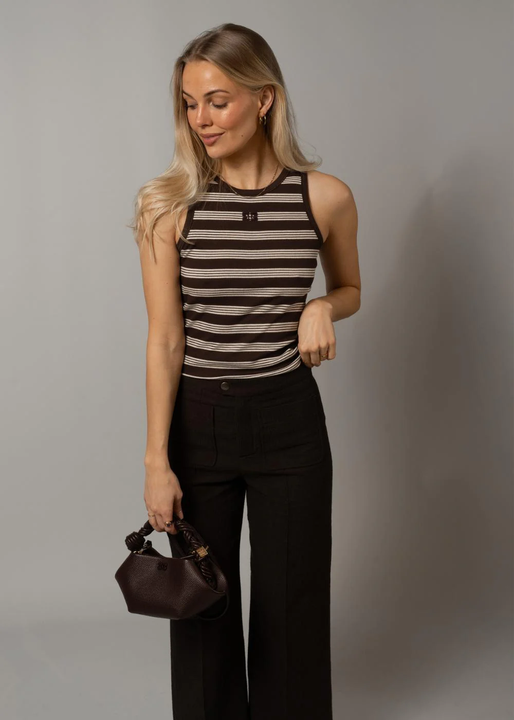Soft Cotton Rib Tank Top Stripe - Mole - Image 2