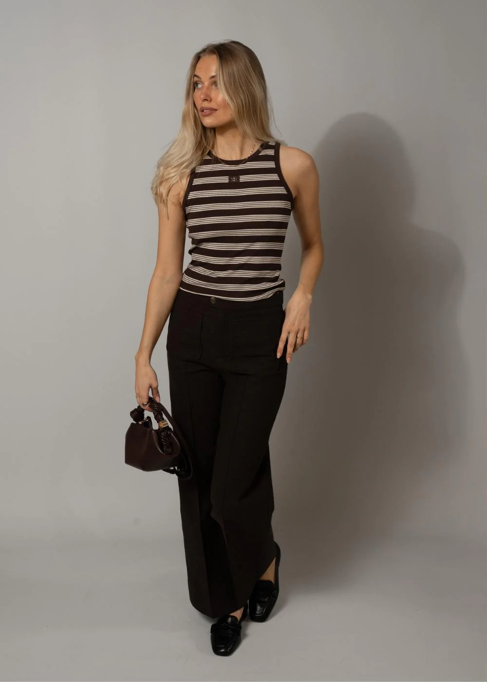 Soft Cotton Rib Tank Top Stripe - Mole - Image 3