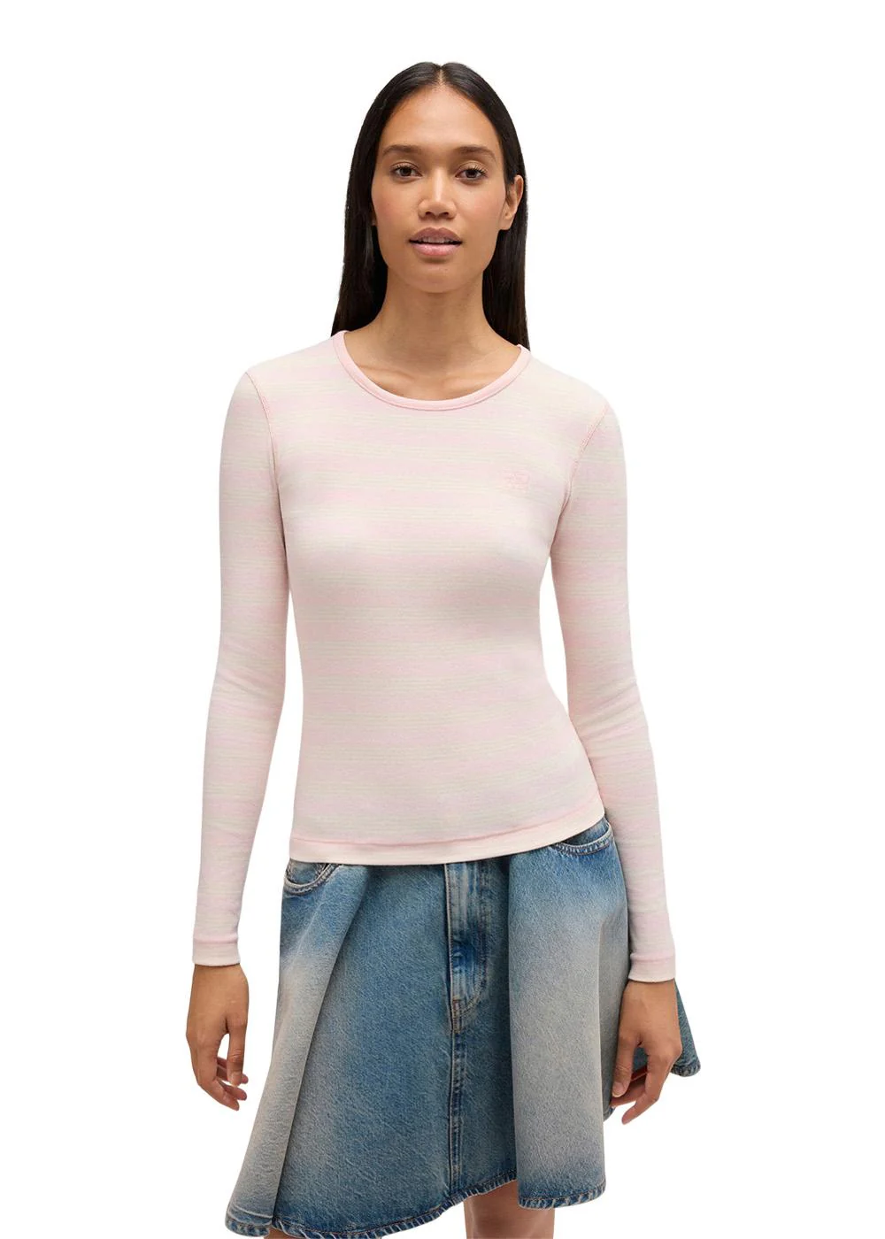 Soft Cotton Stripe Rib Longsleeve - Chalk Pink - Image 2