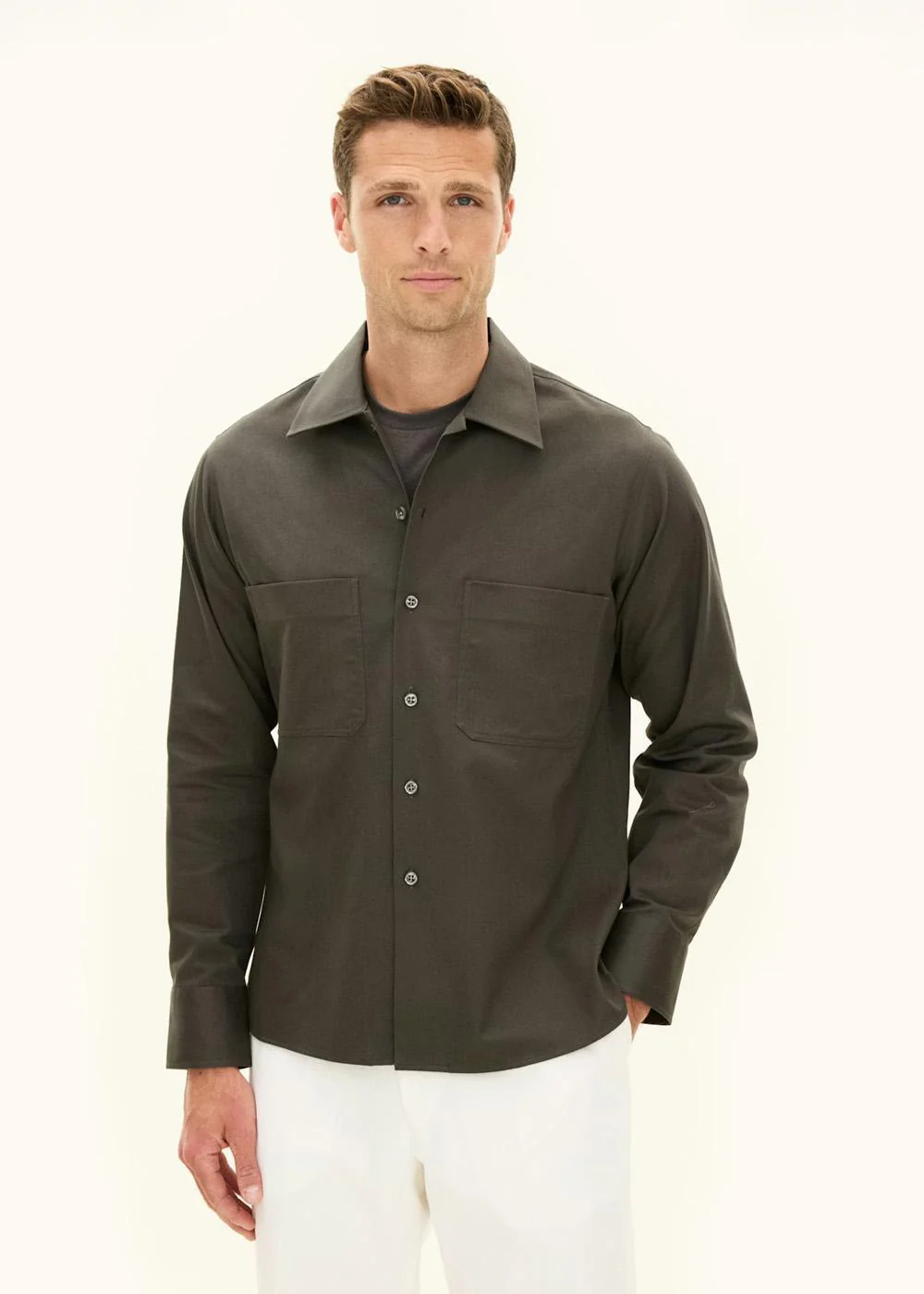 Straight Fit Bowling Collar Shirt - Nettle Green - Image 2