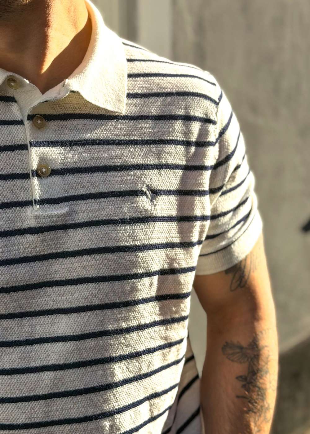 Striped Cotton Polo Sweater - White - Image 2