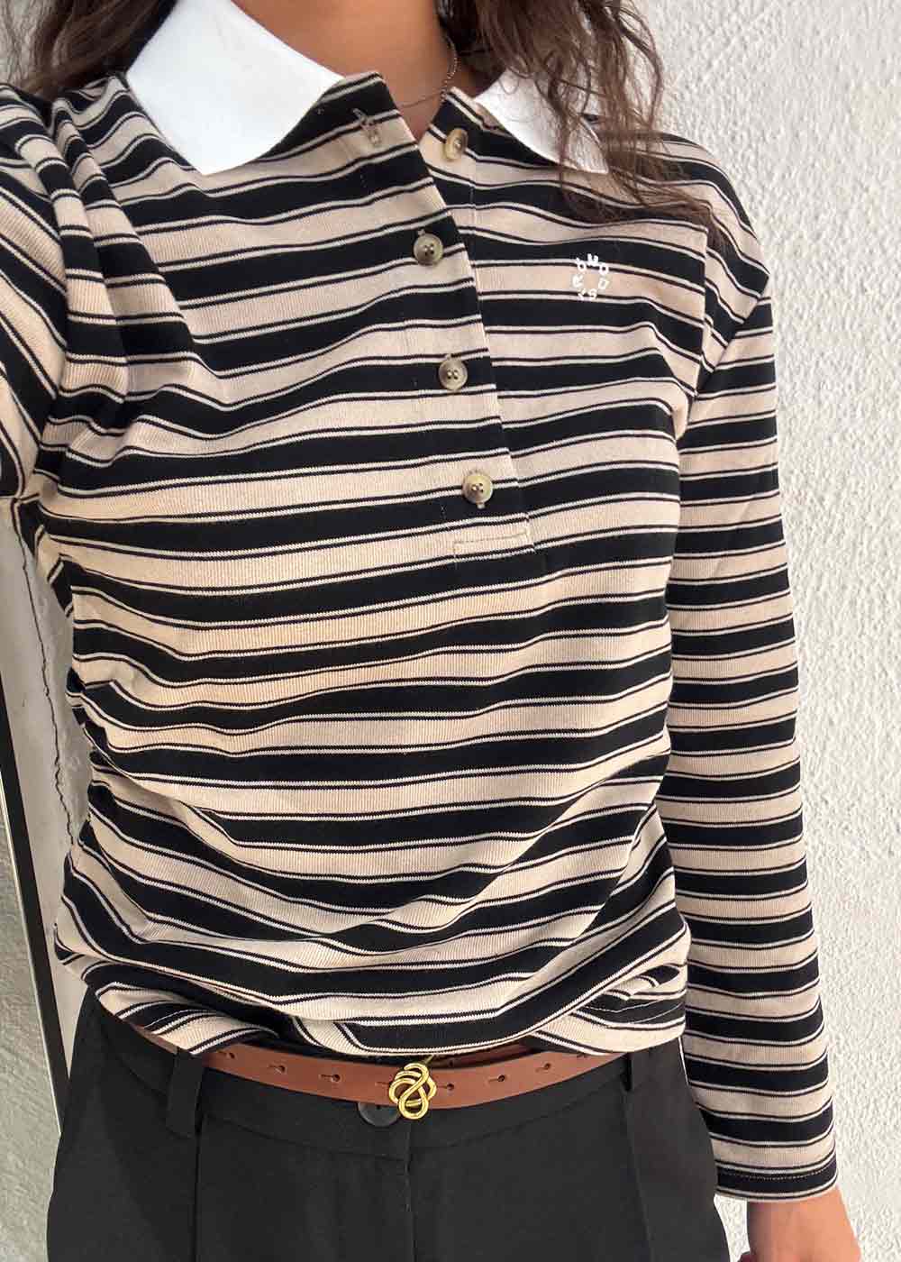 Trinnymd polo - Beige Black Stripe - Image 5