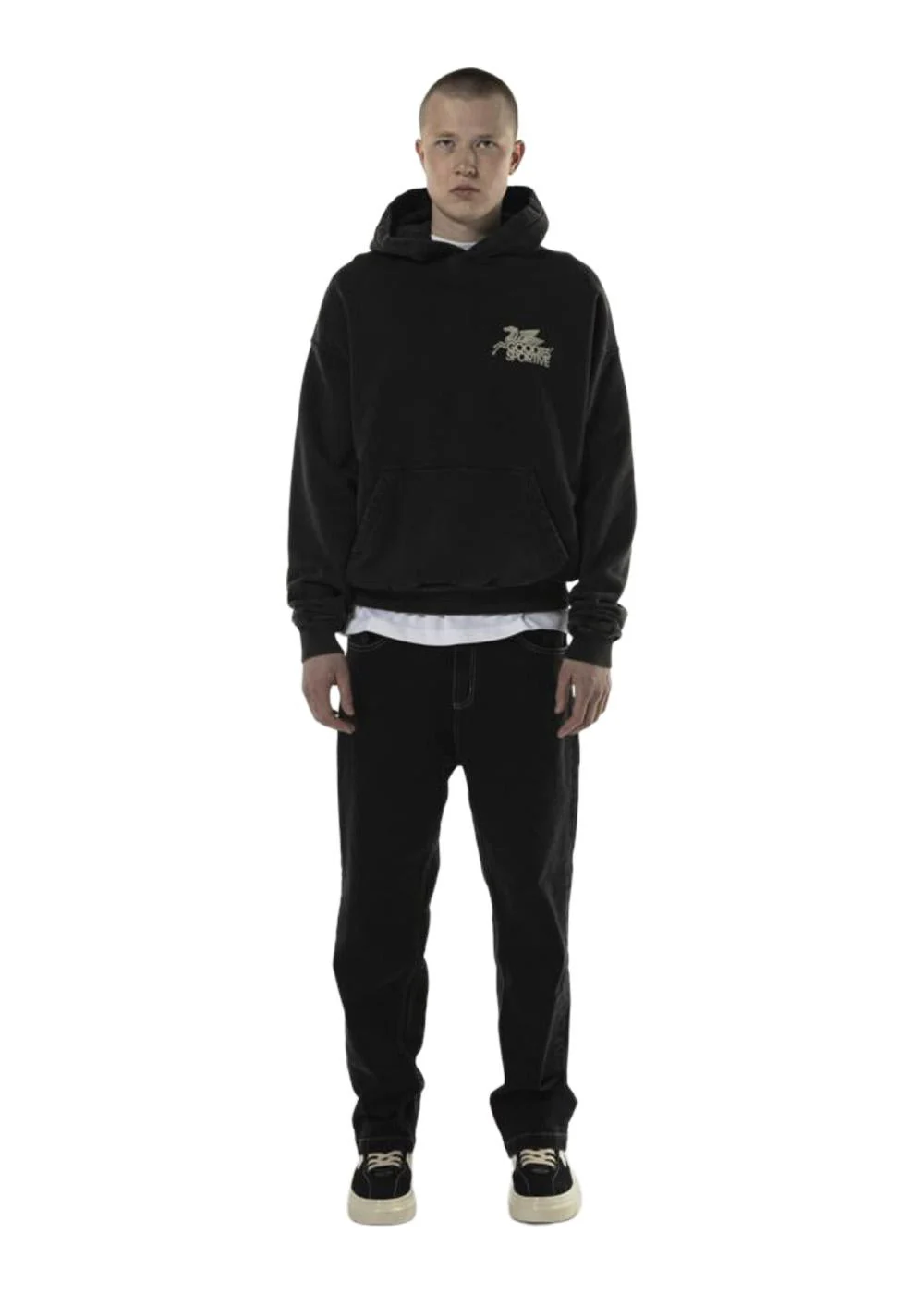 VINTAGE BLACK PEGASUS HOODIE - Black Stone Washed - Image 3