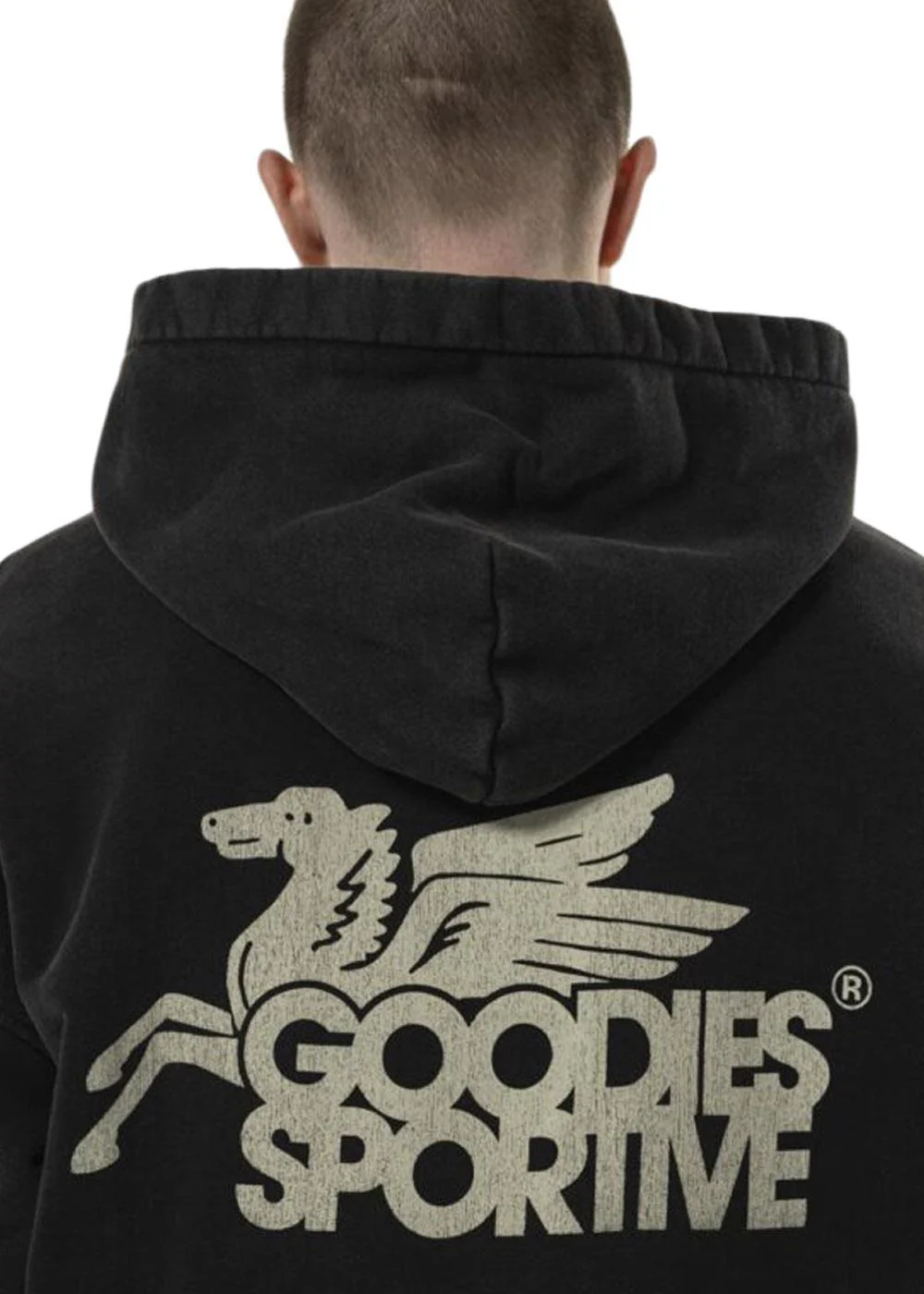 VINTAGE BLACK PEGASUS HOODIE - Black Stone Washed - Image 4