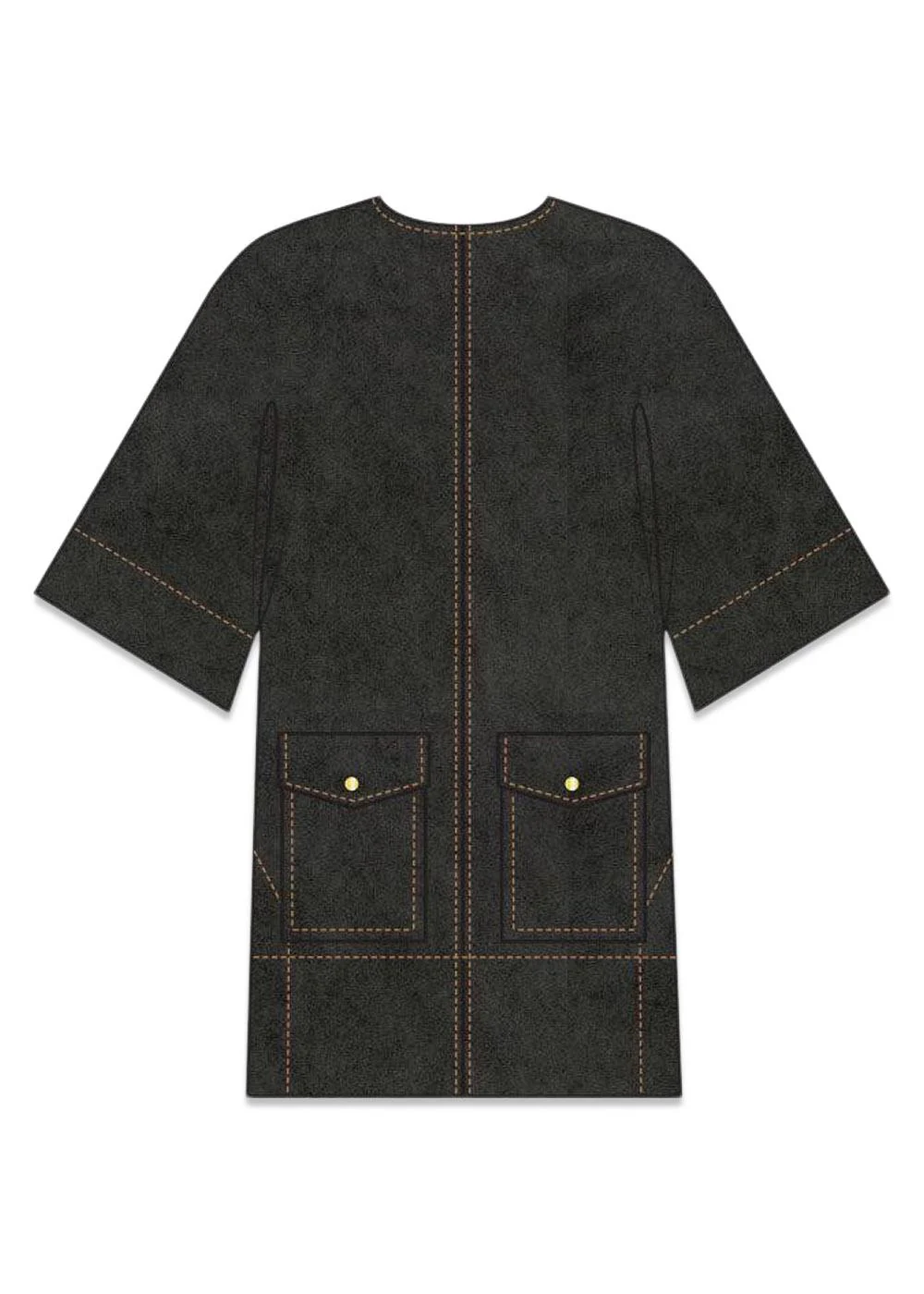 Washed Stretch Cotton Boxy Kimono Mini Dress - Black