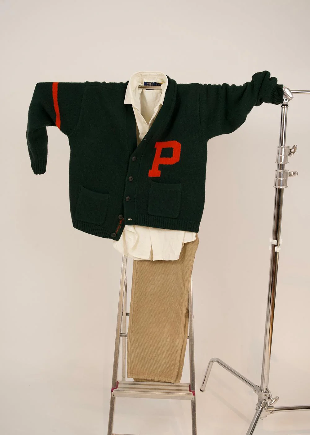 Wool V-Neck Letter Cardigan - Moss Green - Image 5