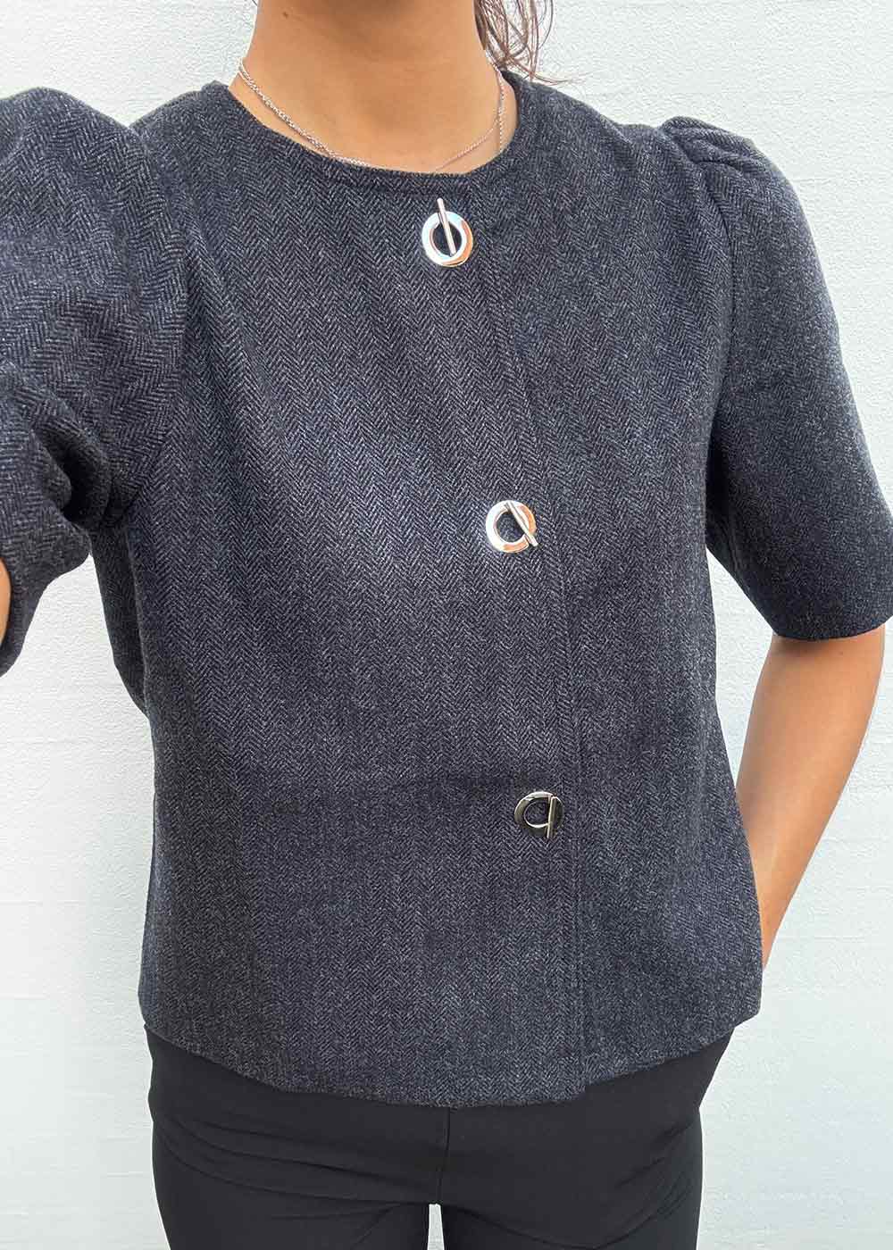 Xanthe Herringbone Blazer - Dark Grey - Image 4