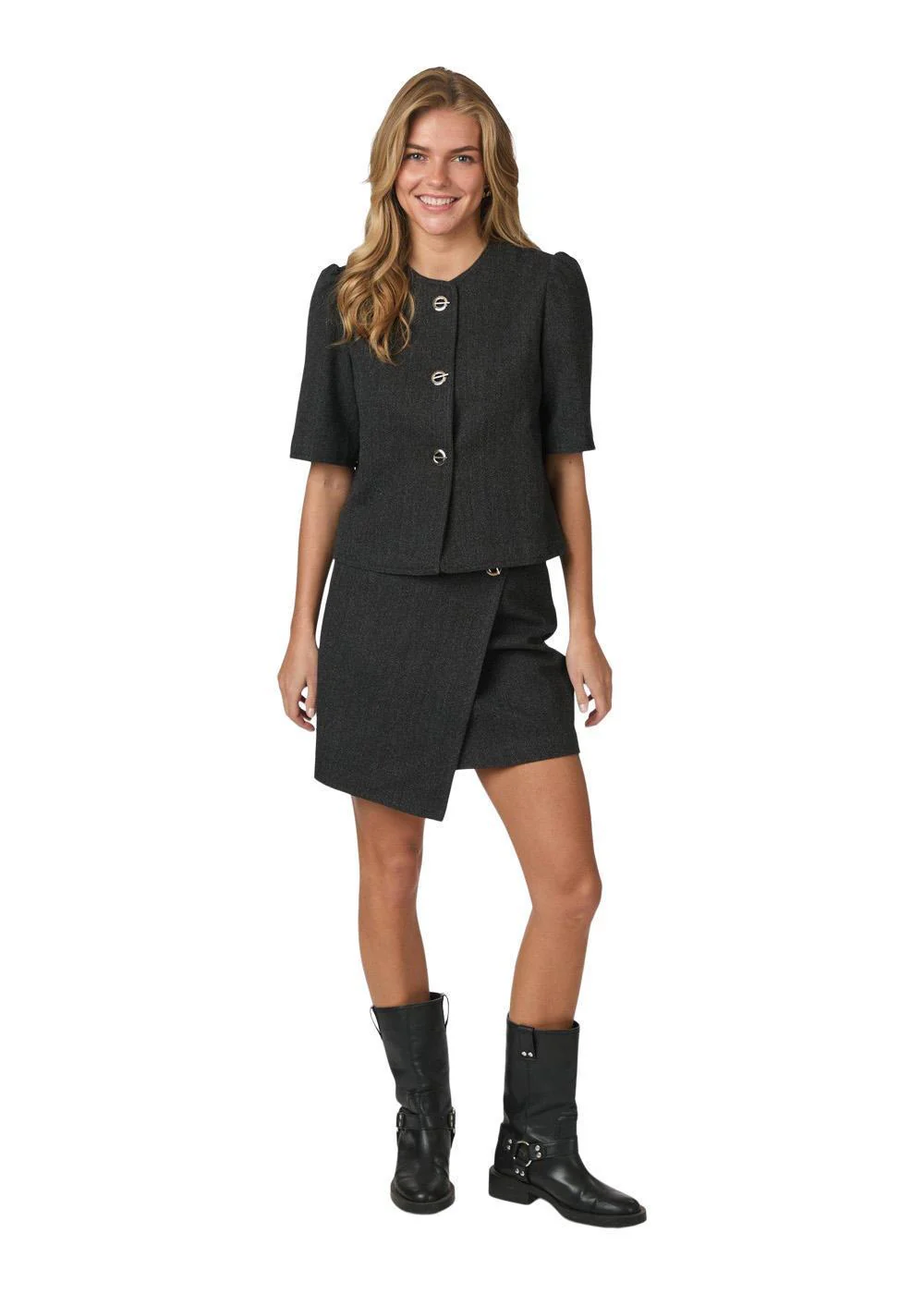 Xanthe Herringbone Blazer - Dark Grey - Image 5