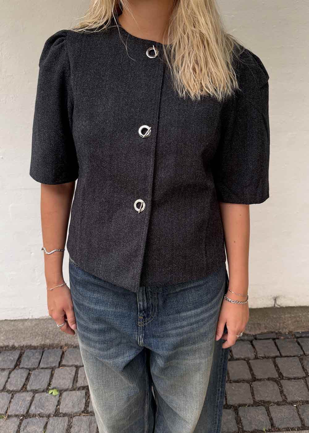 Xanthe Herringbone Blazer - Dark Grey - Image 6