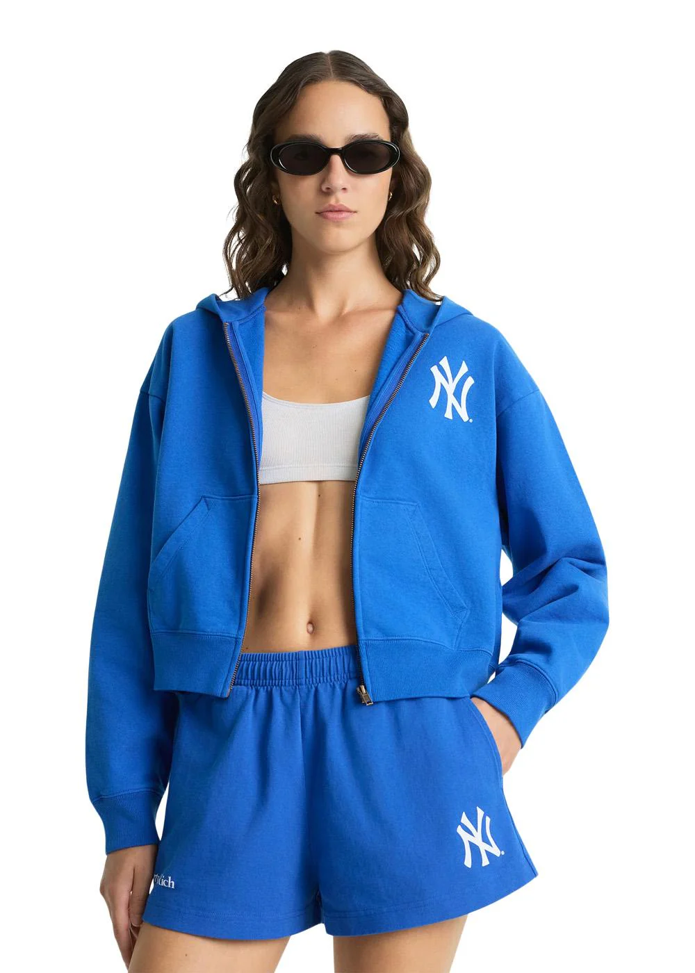 Yankees Serif Cropped Zip Hoodie - Team Blue - Image 3