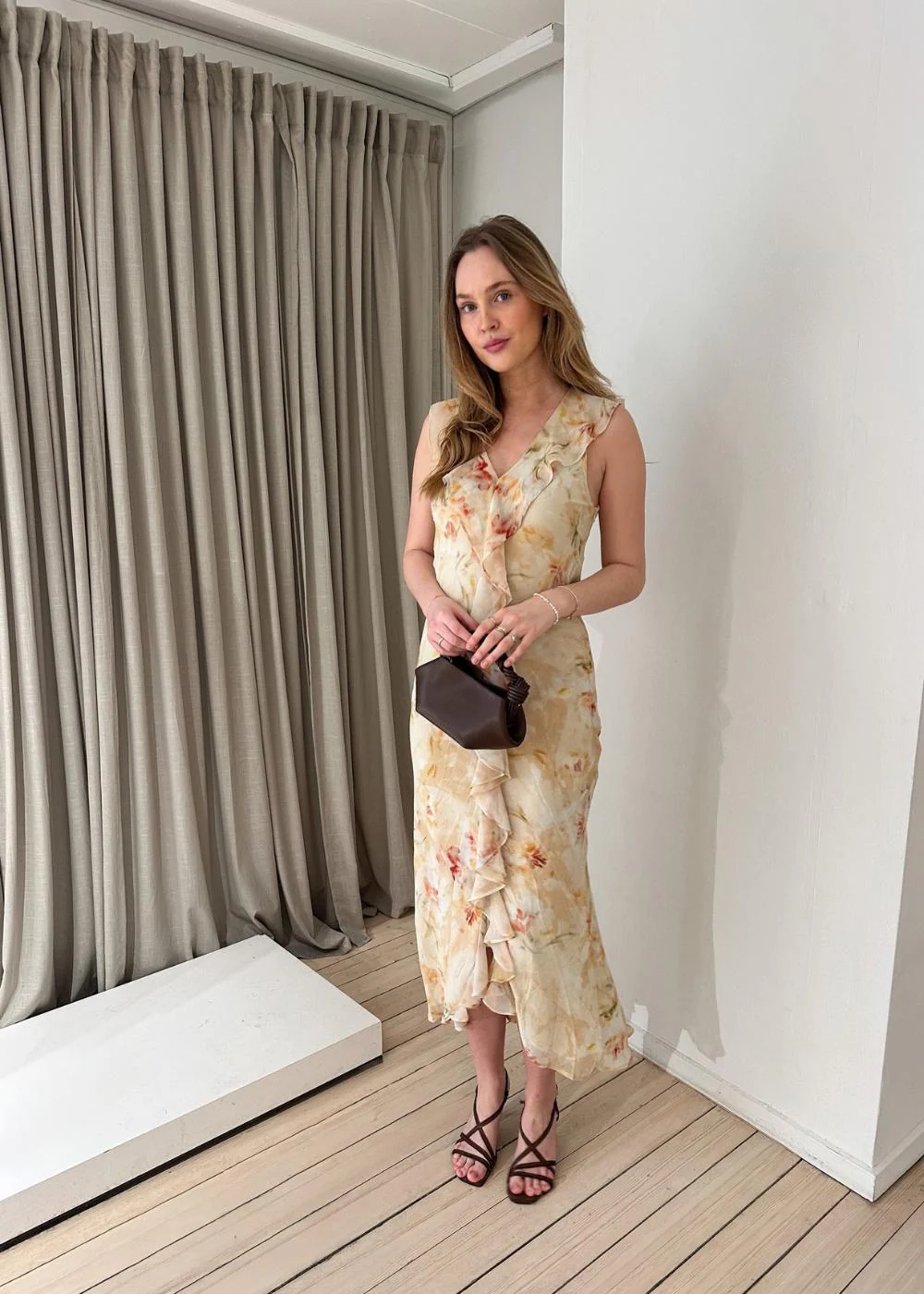 Zella Chiffon Print Dress - Dusty Yellow - Image 3