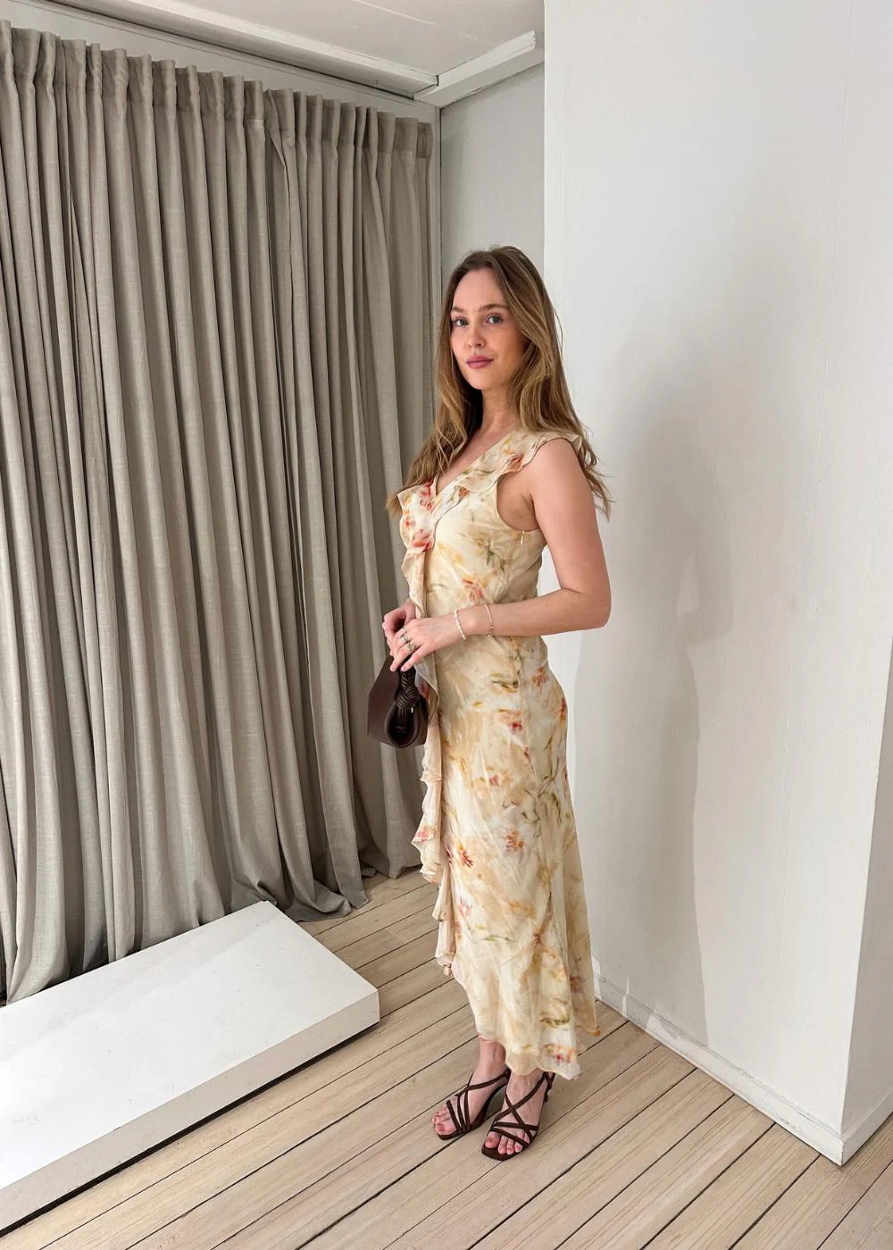 Zella Chiffon Print Dress - Dusty Yellow - Image 4